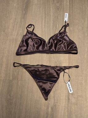 NWT BootyBag Dark Brown Satin Triangle Set